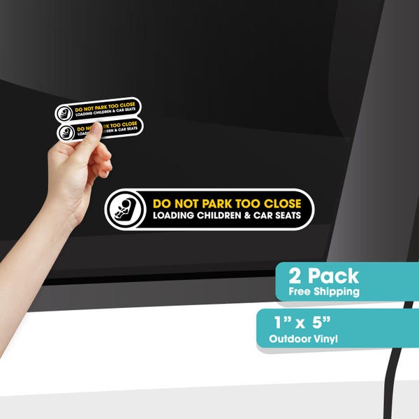 Do Not Park Too Close Stickers | Loading Children & Car Seats Signs | Set of 2 Small Car Window Decals | Waterproof Vinyl