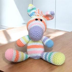 10 in Pastel Rainbow Crochet Zebra | Amigurumi Zebra | Handmade Zebra | Zebra Plush | Zebra Stuffed Animal | Hand Crafted Zebra