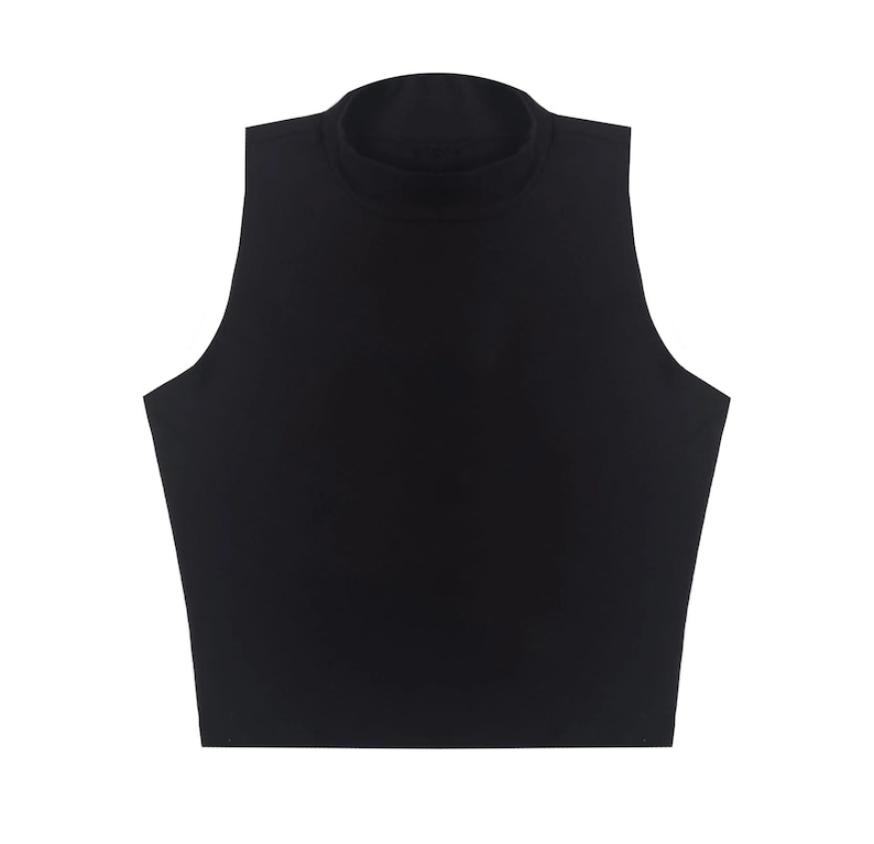 Women's Mock Neck Cropped Muscle Tank | Sleeveless Turtleneck Top | Made in USA image 10