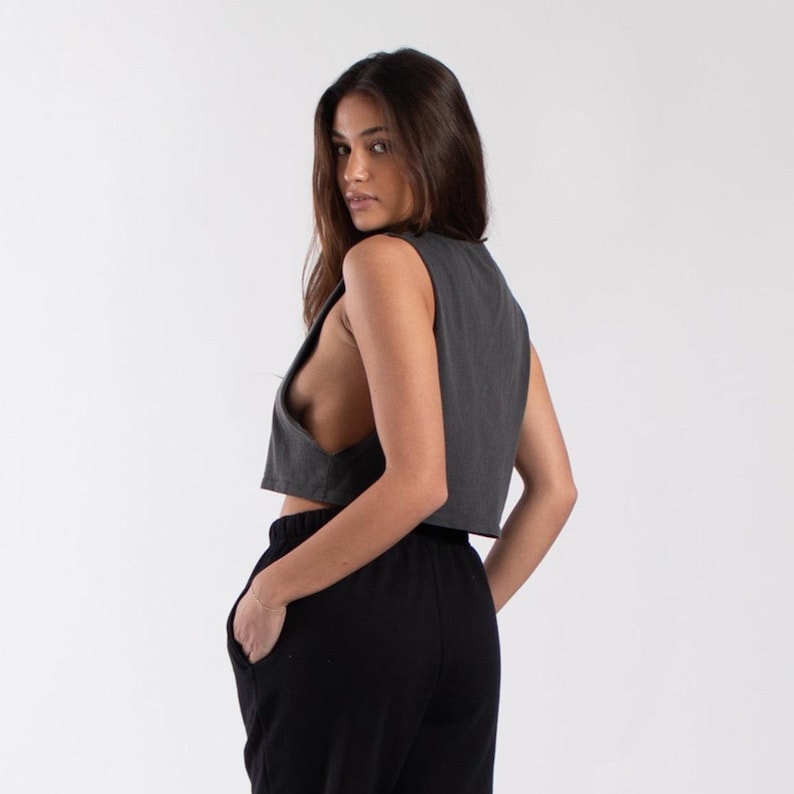 Women's Garment Dyed Cropped Muscle Tank | Vintage Wash Cotton Top | Made in USA image 2