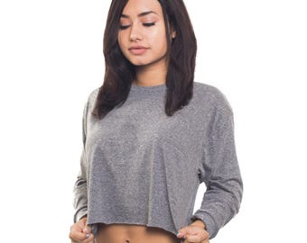 Women's Cropped Long Sleeve Tee | Streetwear Raw Hem Crop Top | Made in USA