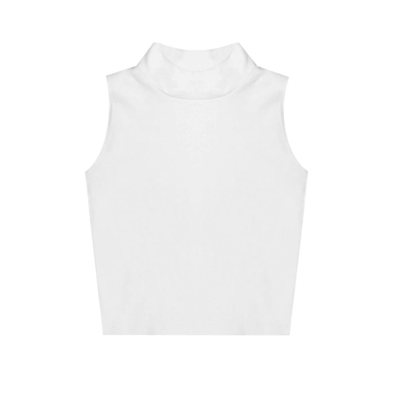Women's Mock Neck Cropped Muscle Tank | Sleeveless Turtleneck Top | Made in USA image 9