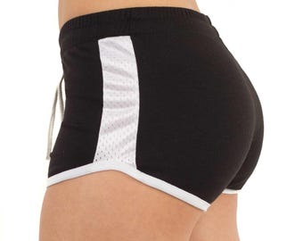 Women's Contrast Mesh Detail Shorts | French Terry Athletic Shorts | Made in USA
