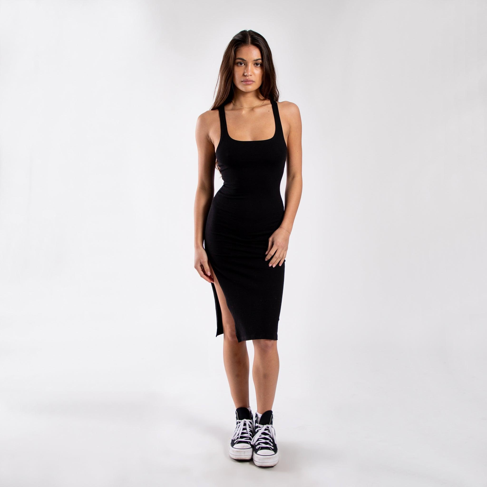 knee length dresses for ladies Woven Side Slit Midi Dress main image 1