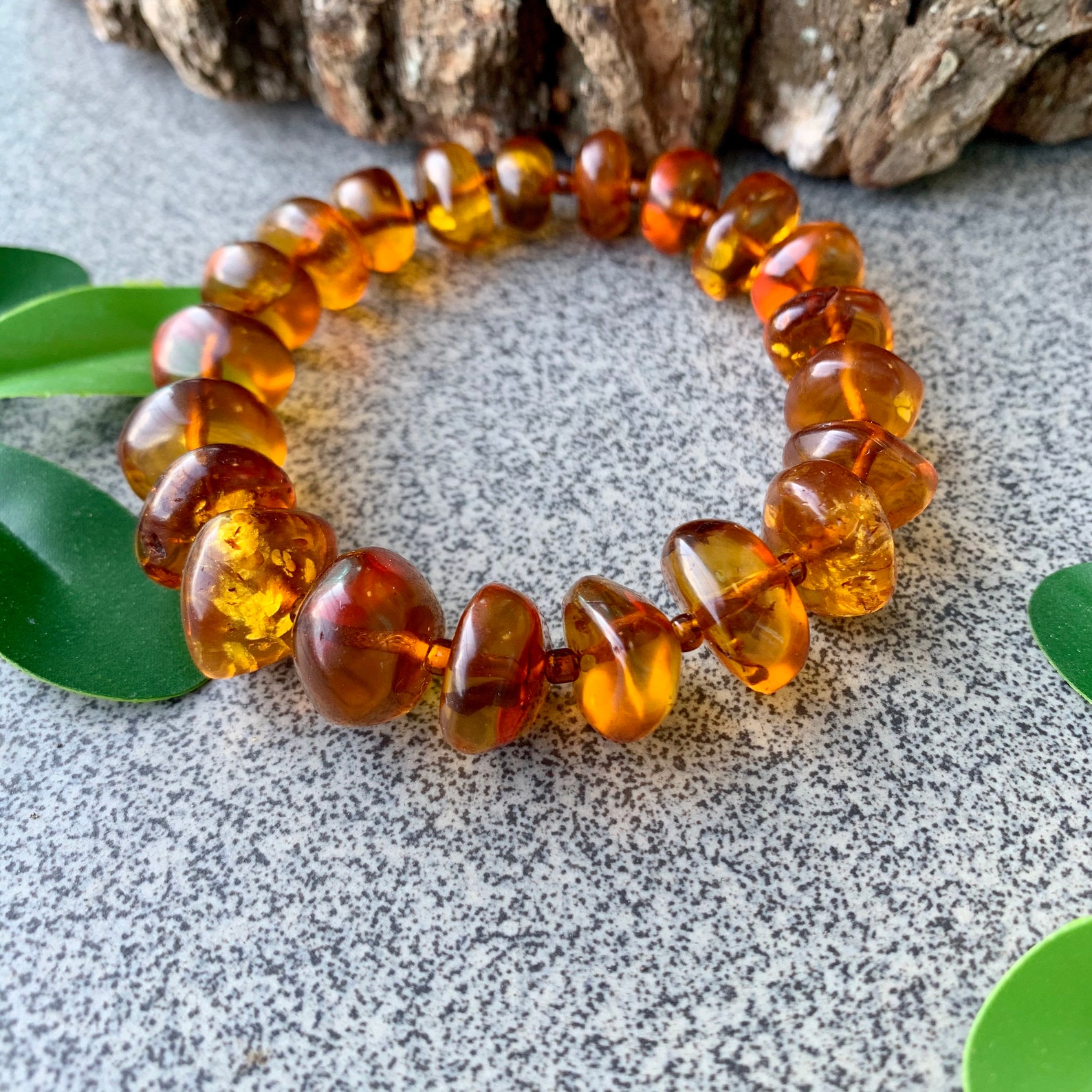 Amber Stretch Elastic Bracelet/7.5 inch length/Natural Amber Etsy