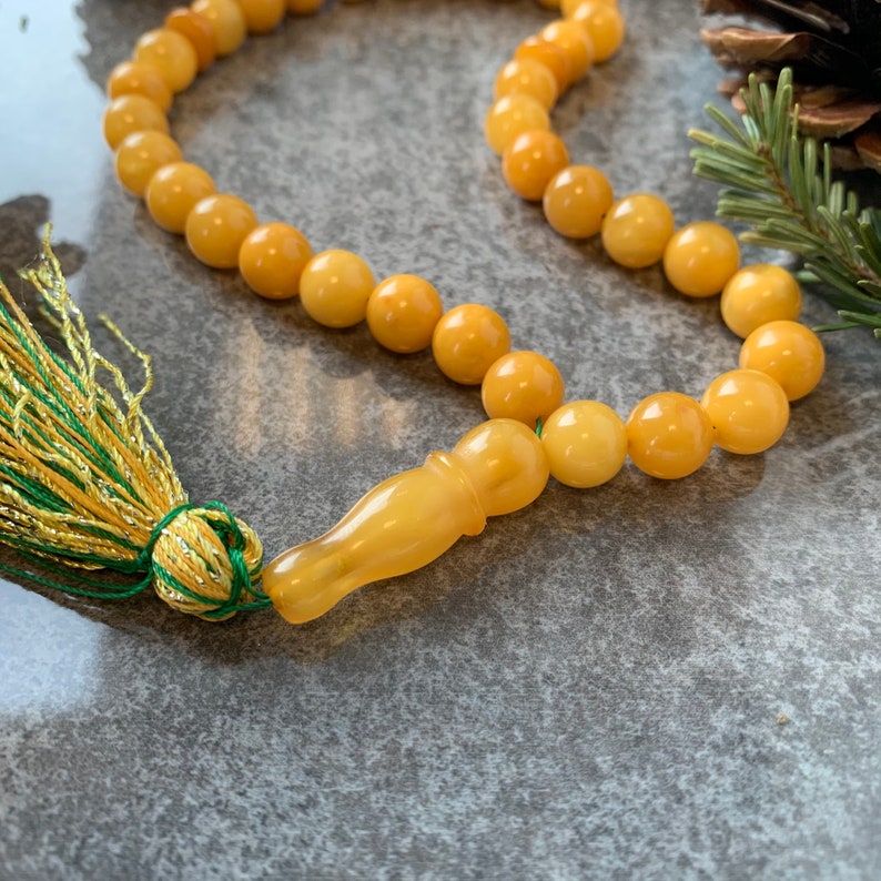 Natural Yellow Amber KehribarMuslim 33 pieces Rosary Silver Not pressed Amber Tesbih