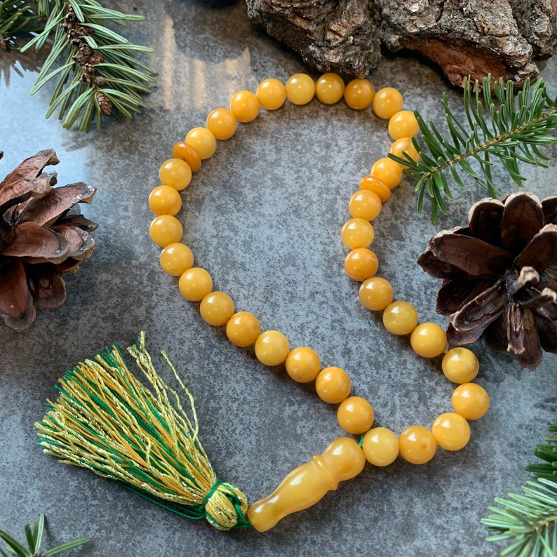 Natural Yellow Amber KehribarMuslim 33 pieces Rosary Silver Not pressed Amber Tesbih