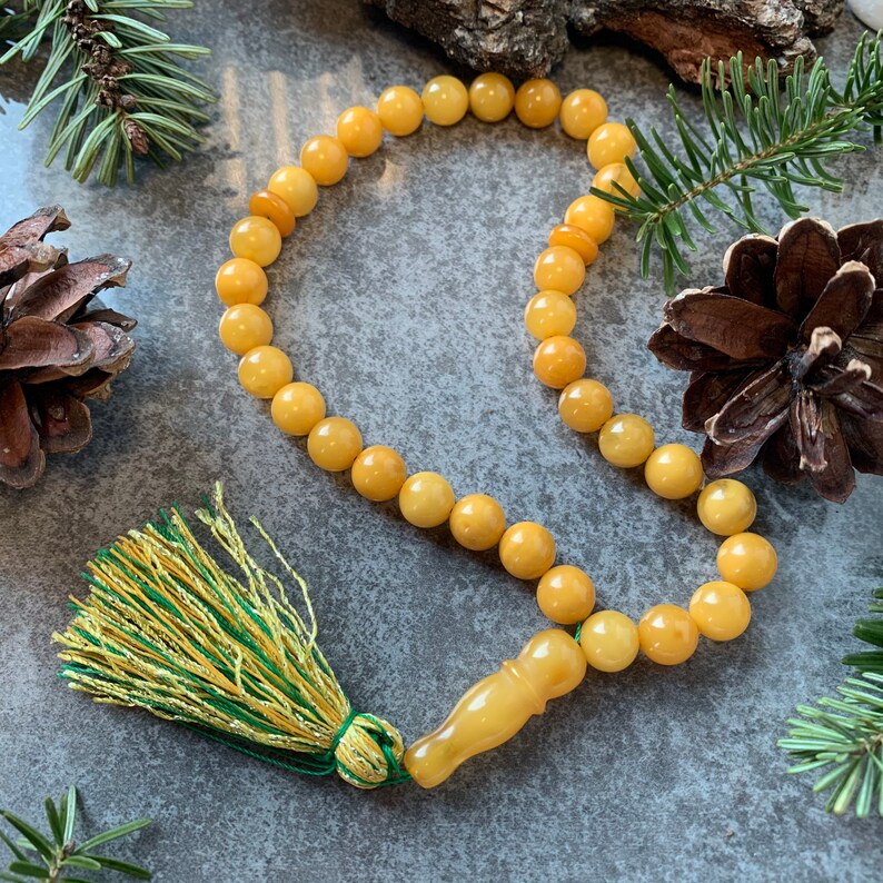 Natural Yellow Amber KehribarMuslim 33 pieces Rosary Silver Not pressed Amber Tesbih