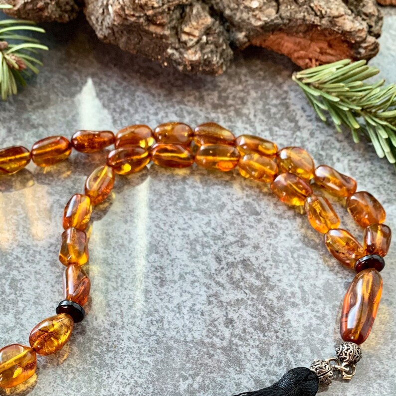 Natural Amber Cognac Silver RosaryKehribar CatholicMuslim33 pieces Rosary Not pressed Amber TesbihImam Cognac Amber Rosary33 beads