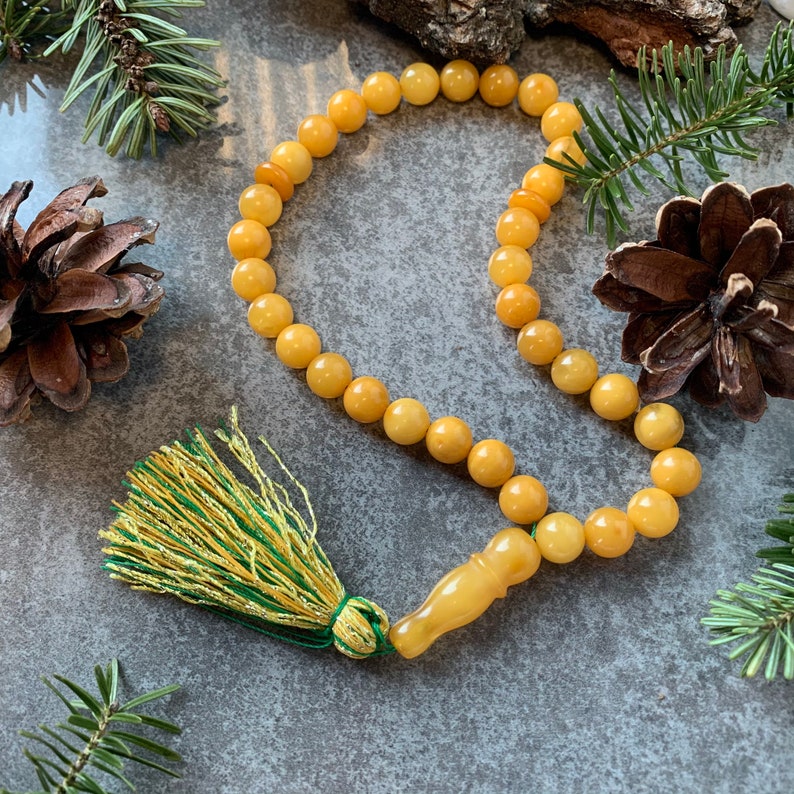 Natural Yellow Amber KehribarMuslim 33 pieces Rosary Silver Not pressed Amber Tesbih