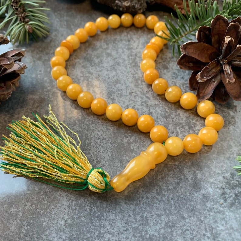Natural Yellow Amber KehribarMuslim 33 pieces Rosary Silver Not pressed Amber Tesbih