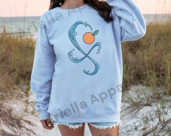 Nami One Piece Inspired Tattoo Sweatshirt Blue Wave Tangerine Design