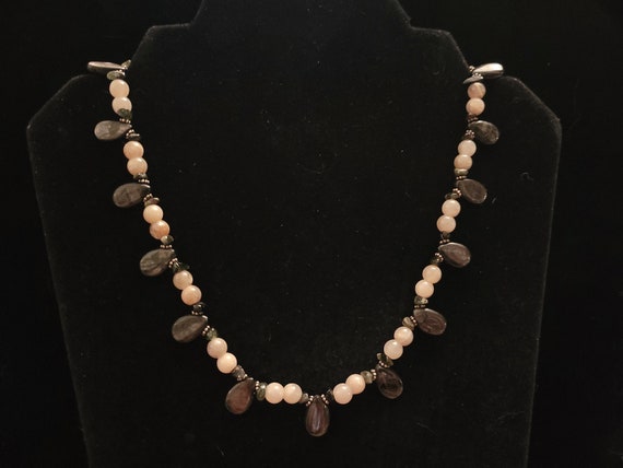 Peach Moonstone and Rare Hypersthene Necklace Wit… - image 1