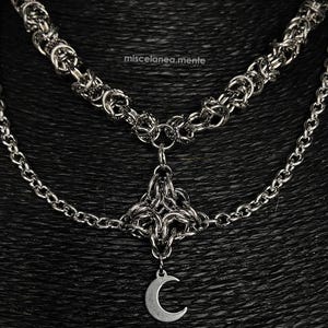Byzantine Chainmail Choker| Stainless Steel Chainmail Necklace| Gothic Punk Alternative |Medieval Jewelry| Moon pendant