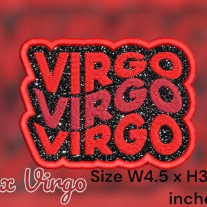 Virgo Zodiac Embroidered Iron-On or Sew-On Patch - Red, Pink, Purple - Various Sizes