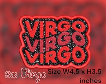 Virgo Zodiac Embroidered Iron-On or Sew-On Patch - Red, Pink, Purple - Various Sizes