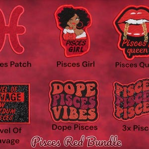 Pisces Patch Bundle | Zodiac Iron On Patches | Pisces Girl Queen Savage Vibes | Astrology Embroidered Patch Set