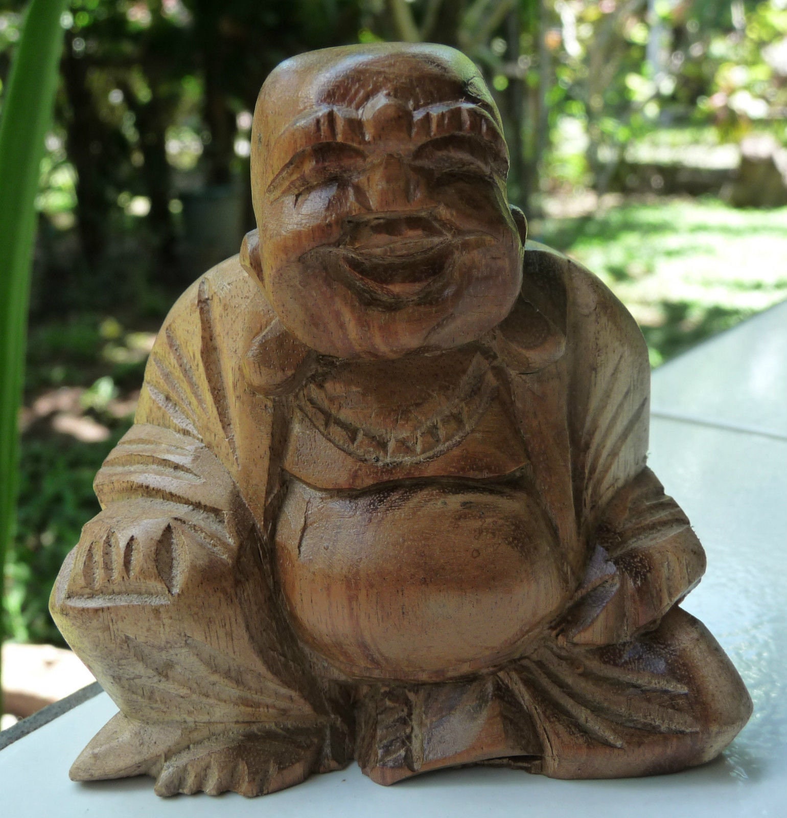 statue Bouddha Chinois Rieur de La Fortune Prospérité Richesse Bois d'hibiscus Handmade