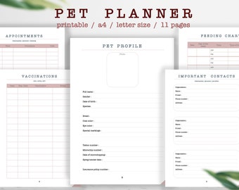 Pet Planner Printable | Pet Care Sheets | Pet Organizer | Dog Care | Pet Notes | Pet Journal | Information Tracker | Pet Sitter Notes | PDF