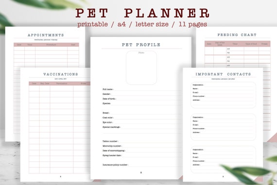 Pet Planner Printable | Pet Care Sheets | Pet Organizer | Dog Care | Pet Notes | Pet Journal | Information Tracker | Pet Sitter Notes | PDF