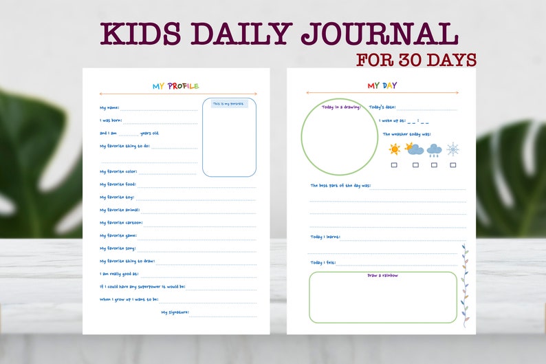 Kids Daily Journal Printable A 30day Kids Dairy Dairy for Children