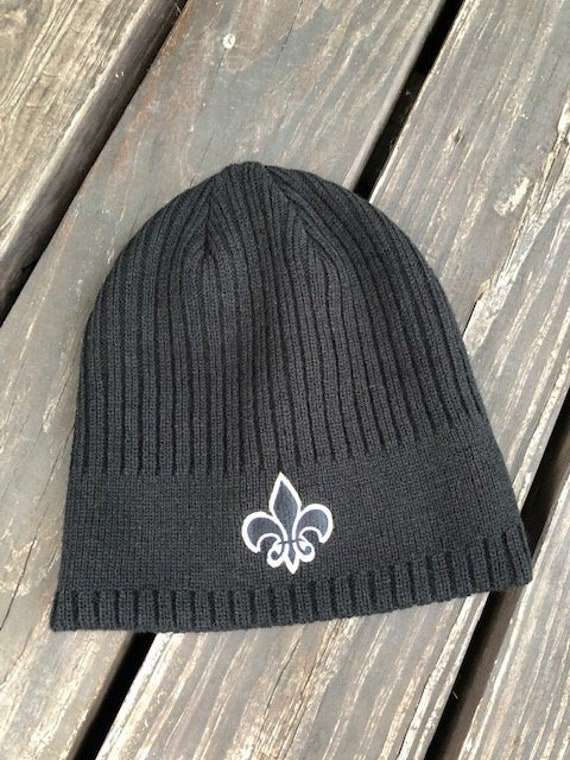 Black Fleur-de-Lis Beanie, Black \u0026 Gold, Knit Cap, great Christmas gift, Adult-One size fits All, Men, Women, Teens