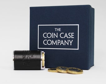 Luxury Leather One 1 Pound COIN CASE HOLDER - Metal Construction - With Box
