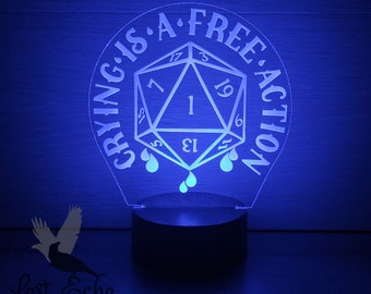 D20 Table Top Rpg Crying Is A Free Action Personalized Lamp Night Light Gift