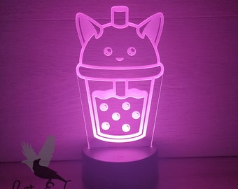 Boba Tea Bubble Milk Cat Ears Kitty Cute Kawaii Lamp