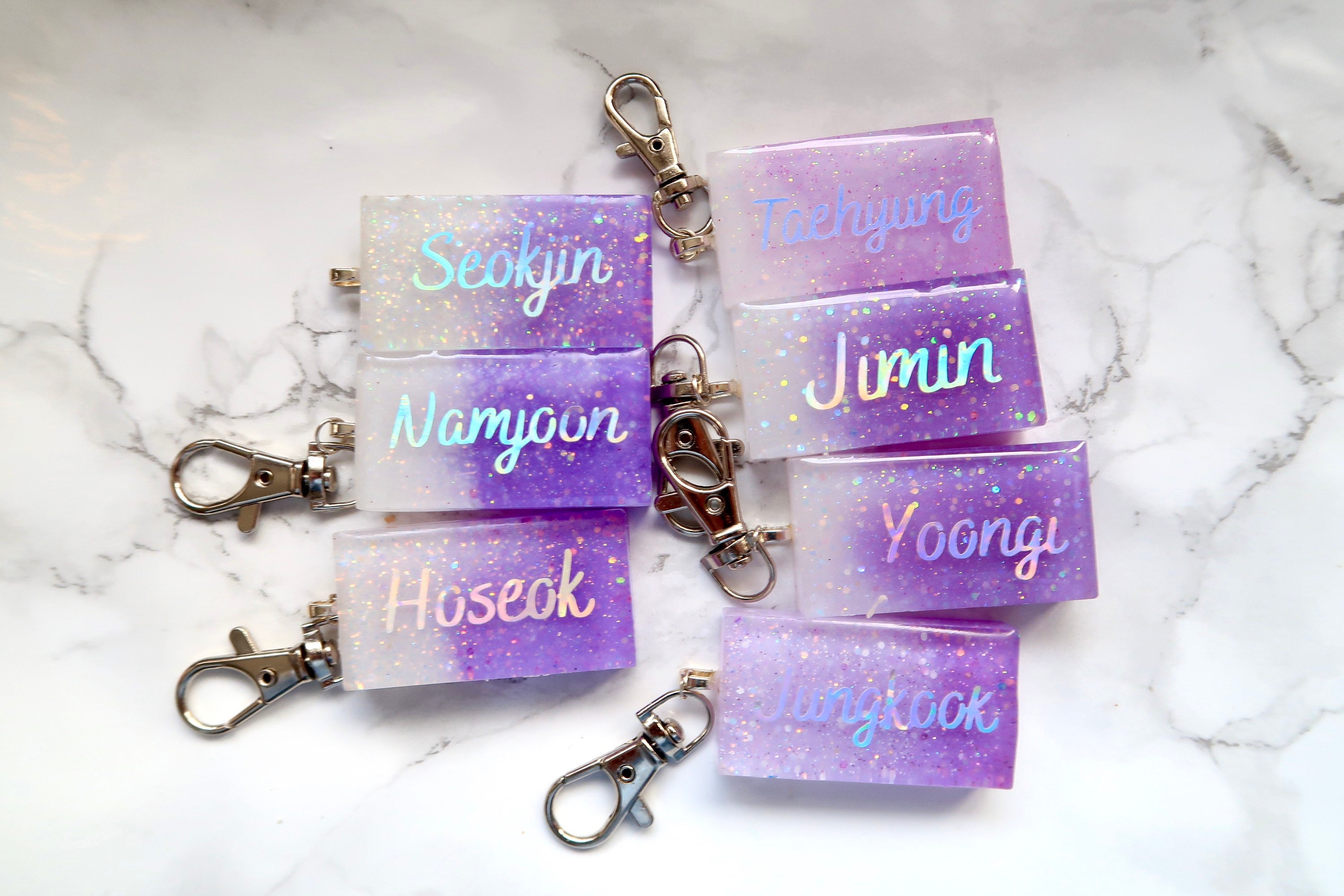 BTS name purple resin keychain Etsy