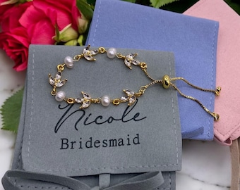 Bridesmaid Proposal, Gold Bracelet Bridesmaid Gifts, Jewelry Pouch, Bridal Gift, Pearl Bracelet, Bridesmaid Jewelry Gifts, Maid of Honor