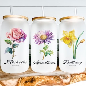 Bridesmaid Gift, Future Mrs Gift, Customized Glass Tumbler, Bridesmaid Proposal Glass Tumbler, Bamboo Lid Coffee Cup, Bridal Party Gifts