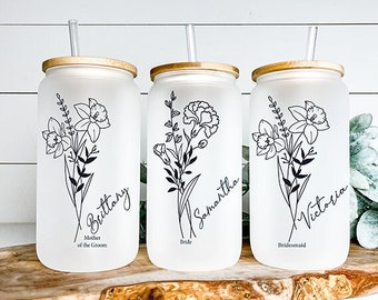 Bridesmaid Proposal, Future Mrs, Customized Glass Tumbler, Bridesmaid Gift Glass Tumbler, Bamboo Lid Coffee Cup, Bridal Party Gift Gift