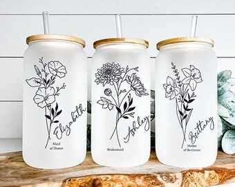 Personalized Name Glass Cup with Birth Flower,Birdesmaid Gifts,Iced Coffee Cup,Personalized Gifts for Her,Birthday Gift,Mothers Day Gifts