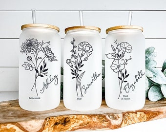 Bridesmaid Proposal, Future Mrs , Customized Glass Tumbler, Frosted Glass Tumbler, Bamboo Lid Coffee Cup, Maid Of Honor Gift, Bridal Shower