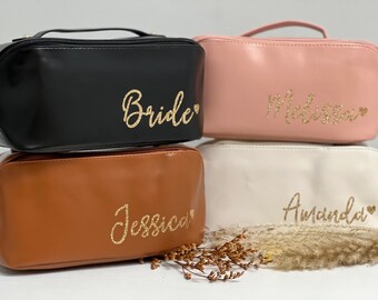 Bridesmaid Gift, Travel Cosmetic Bag, Personalized Gifts, Leather Travel Cosmetic Case, Bridesmaid Proposal, Custom Gifts for Bridesmaids
