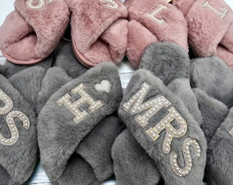 Fluffy Custom Slippers, Christmas Gift, Gift for Mom Aunty Sister, Soft Slippers, Personalized Fluffy Slippers, Customized Gift for Women