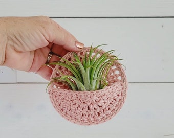Crochet Air Plant Holder: Hanging Cotton Plant Pocket, Boho Wall Decor