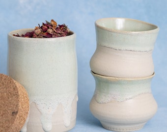 Tea holders filled with organic tea blends stoneware jar with tea pottery jar with tea gift set indigneous pottery