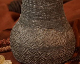 Weaved together Nahua Vase Black Stoneware Indigenous made vase Home Decor Mexica