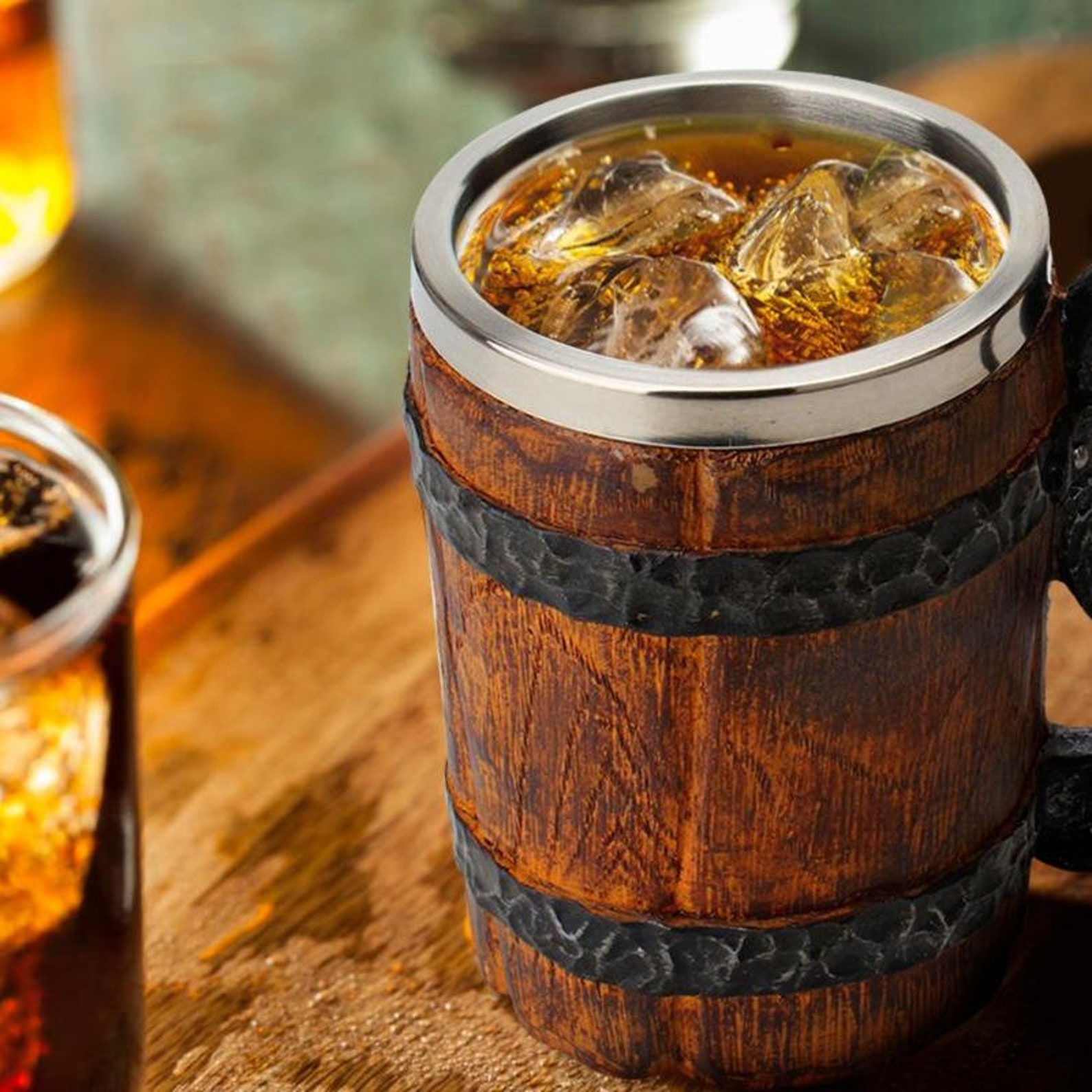 viking wooden beer mug
