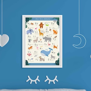 Alphabet Tiere Poster DIN A3 * deutsch Tieralphabet * Lernposter Buchstaben * Wandbild ABC * Schulanfang