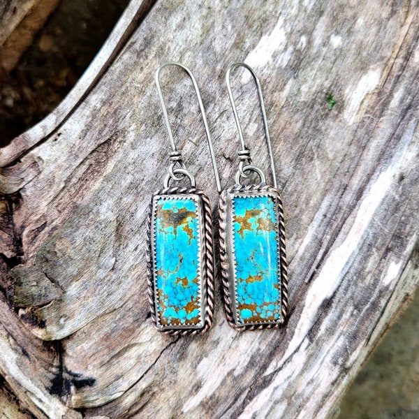 Sky Blue Turquoise Earrings - old stock No. 8 authentic stones from Nevada, sterling silver, copper, blazing sun, western, handmade, gift