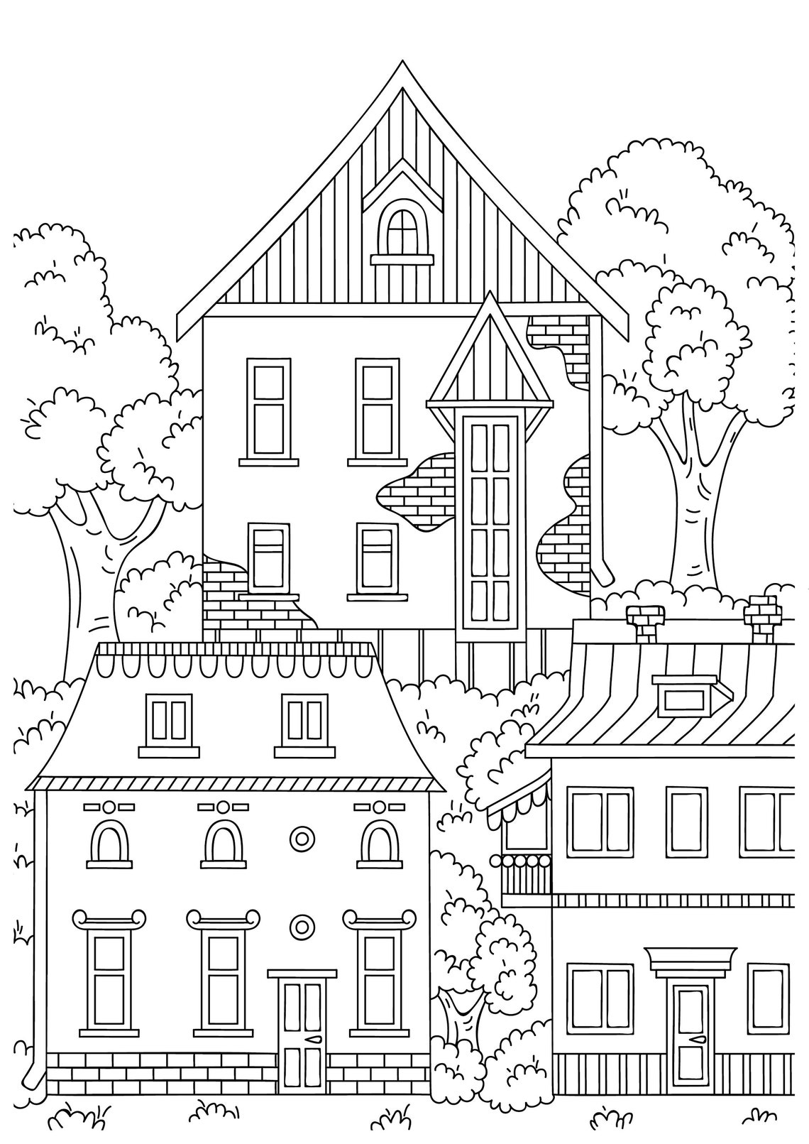 HOUSES Architecture Coloring Page Building City Coloring for - Etsy