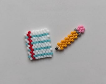 Pencil and Paper Brick Stitch Bead Pattern, Brick Stitch, Beading Pattern, Back to School,  Beaded Charm, PDF Digital Download, Teacher Gift