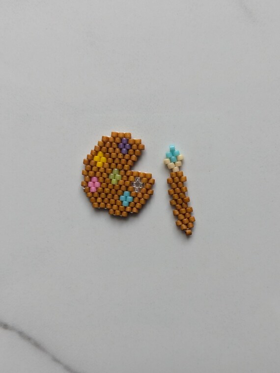 Paintbrush and Palette Brick Stitch Bead Pattern, Brick Stitch, Beading Pattern, Back to School,  Art Beaded Charm, PDF Digital Download