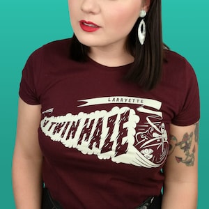 LADIES Larryette: V-Twin Haze - Original Vintage T-Shirt Design Inspired by 50s Rockabilly Motorcycle Style