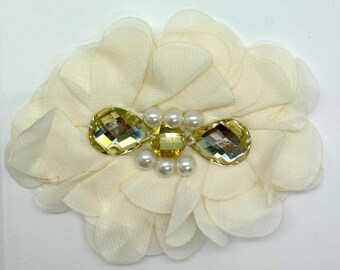 Organza petal motif with stone/pearls cream/topaz-Pack of 2