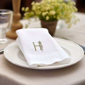 Custom Embroidery Linen Wedding Napkin, Table Linen Napkin, Personalized Initials Napkin, Hemstitched Linen Napkin, Napkin for Wedding Party