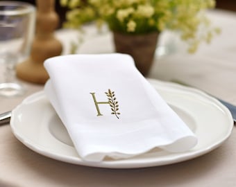 Custom Embroidery Linen Wedding Napkin, Table Linen Napkin, Personalized Initials Napkin, Hemstitched Linen Napkin, Napkin for Wedding Party